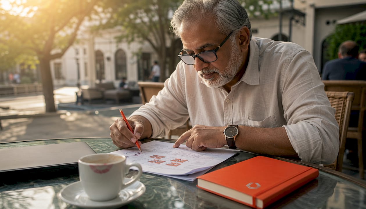 Consultant reviewing mobile app architecture diagram