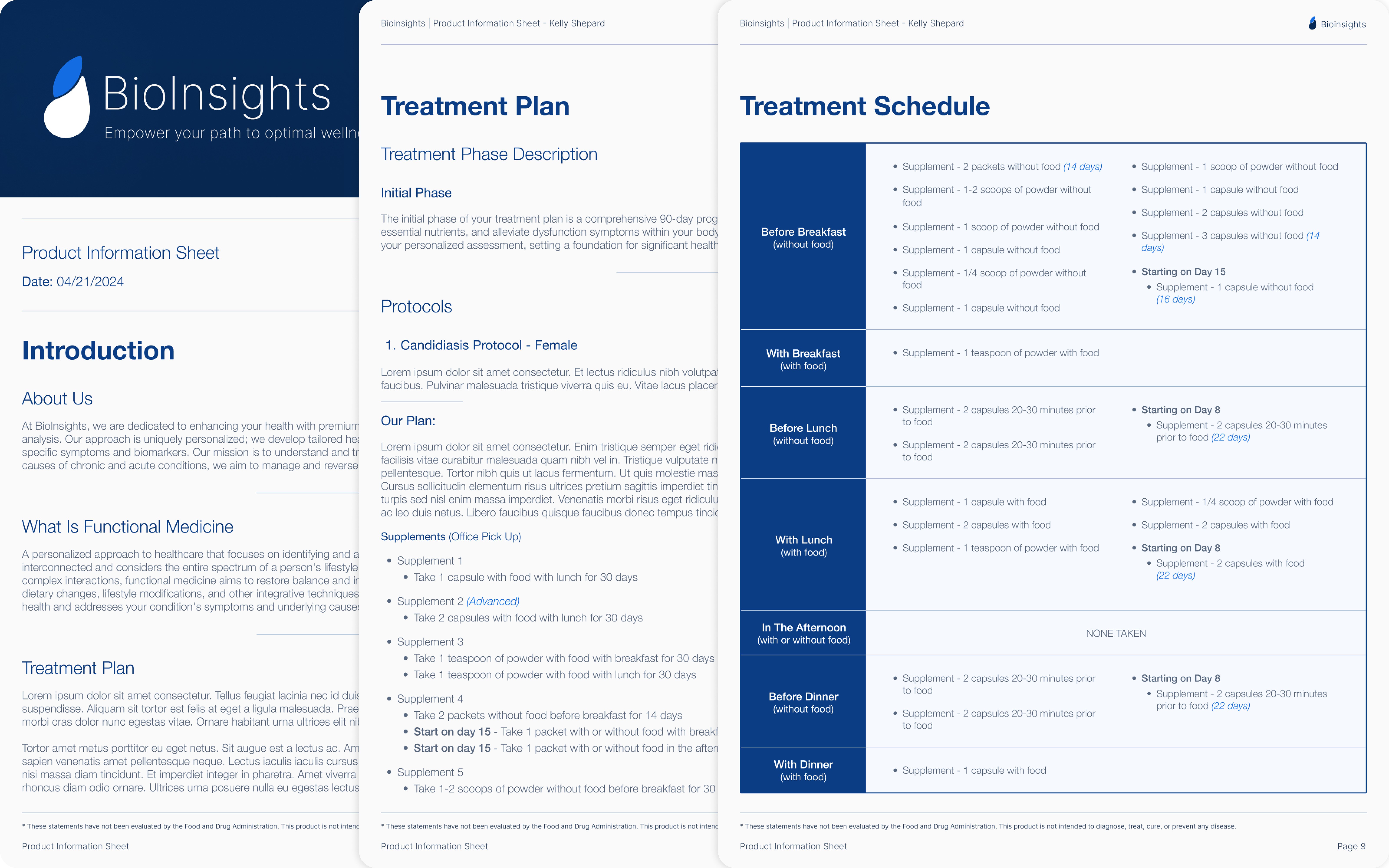 Educational PDF material for a patient's supplement and medical treatment plan