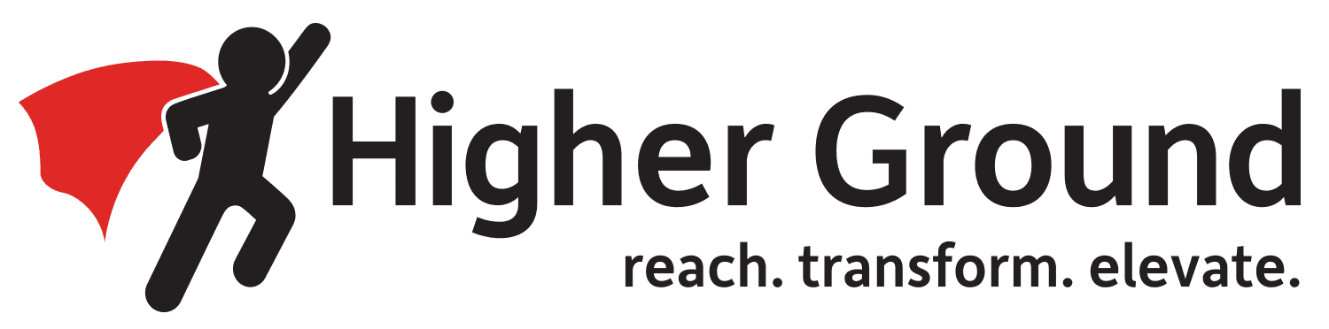 Higher Ground logo with tagline reach. transform. elevate.
