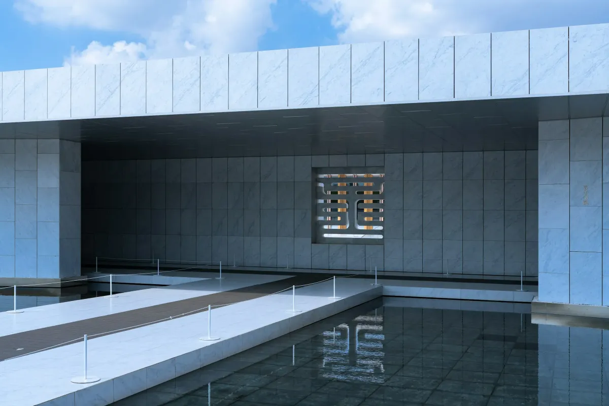 Thermes du Lac — reflecting pool at the entrance