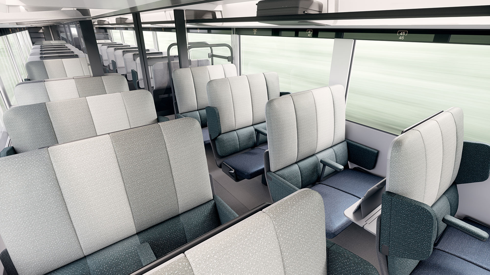 3D render showing design concept for main cabin of HS2 train