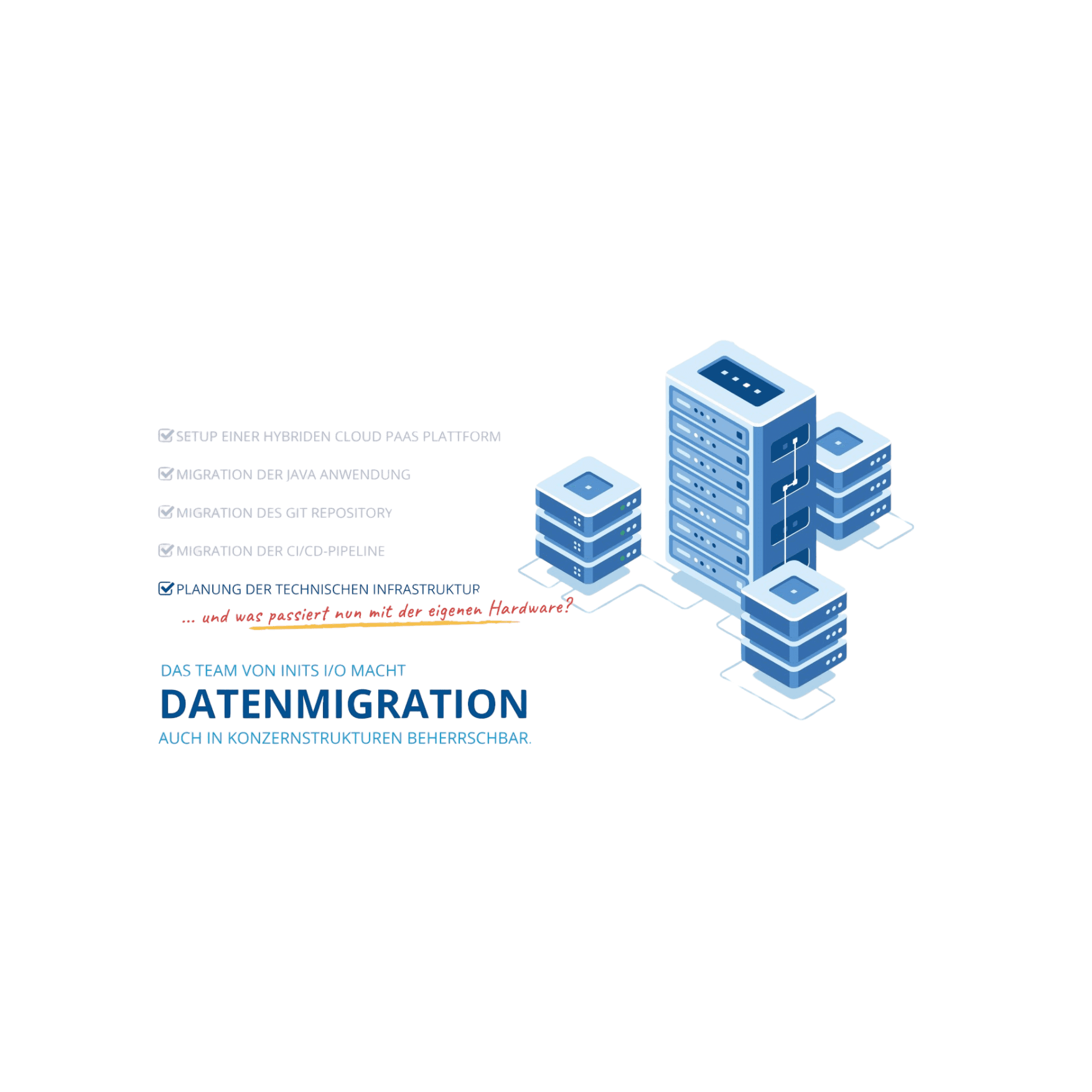 Illustration von Servern und Cloud-Symbol – Darstellung für moderne IT-Migration in die Cloud.