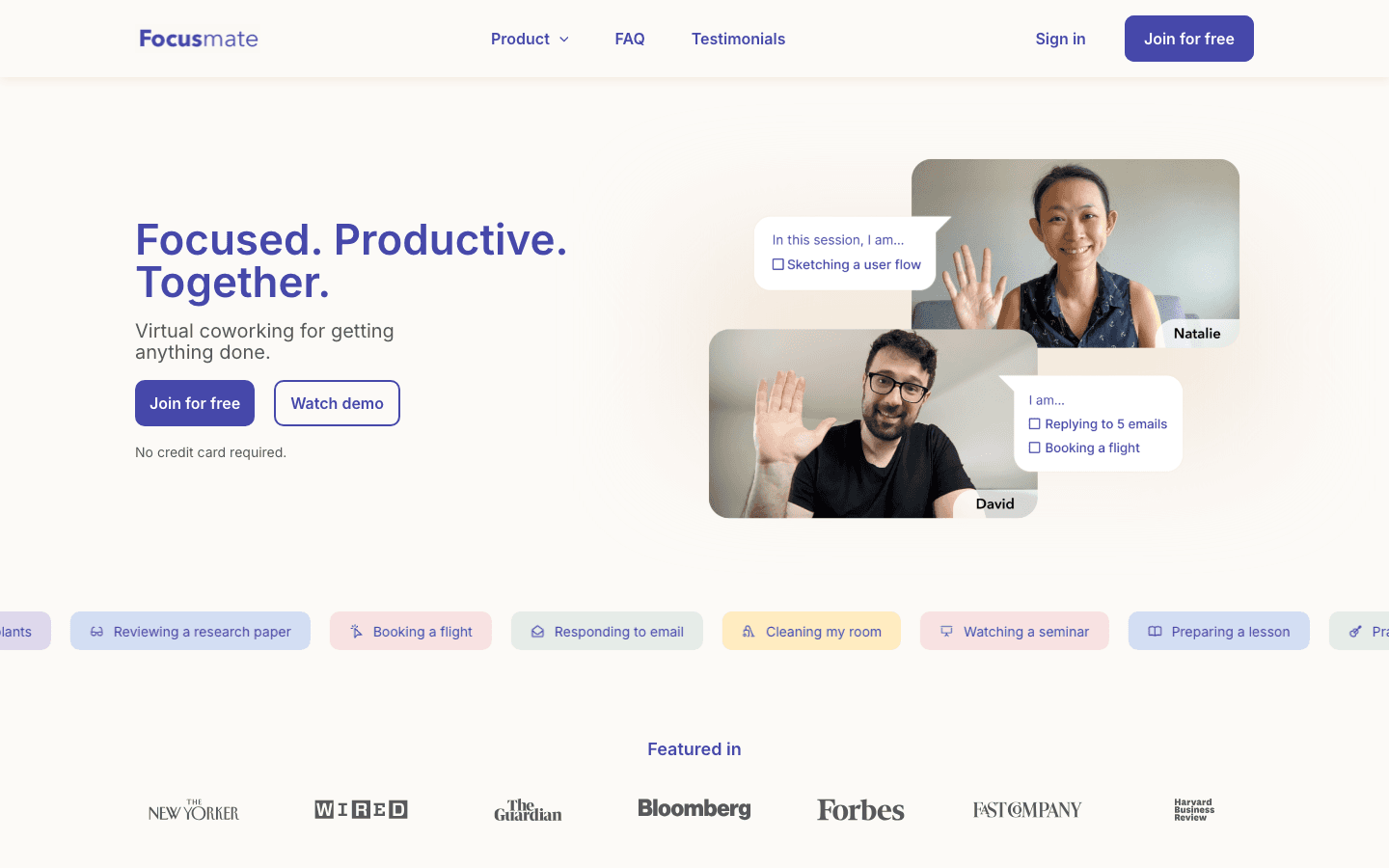 Focusmate website screenshot