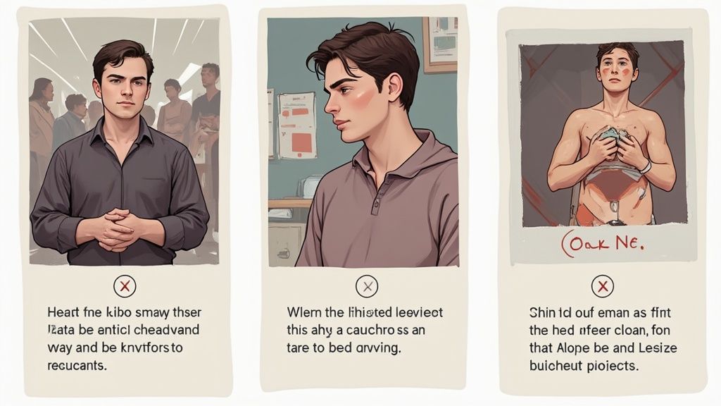 Eine Person überprüft kritisch ein Profilbild auf einem Smartphone-Bildschirm.