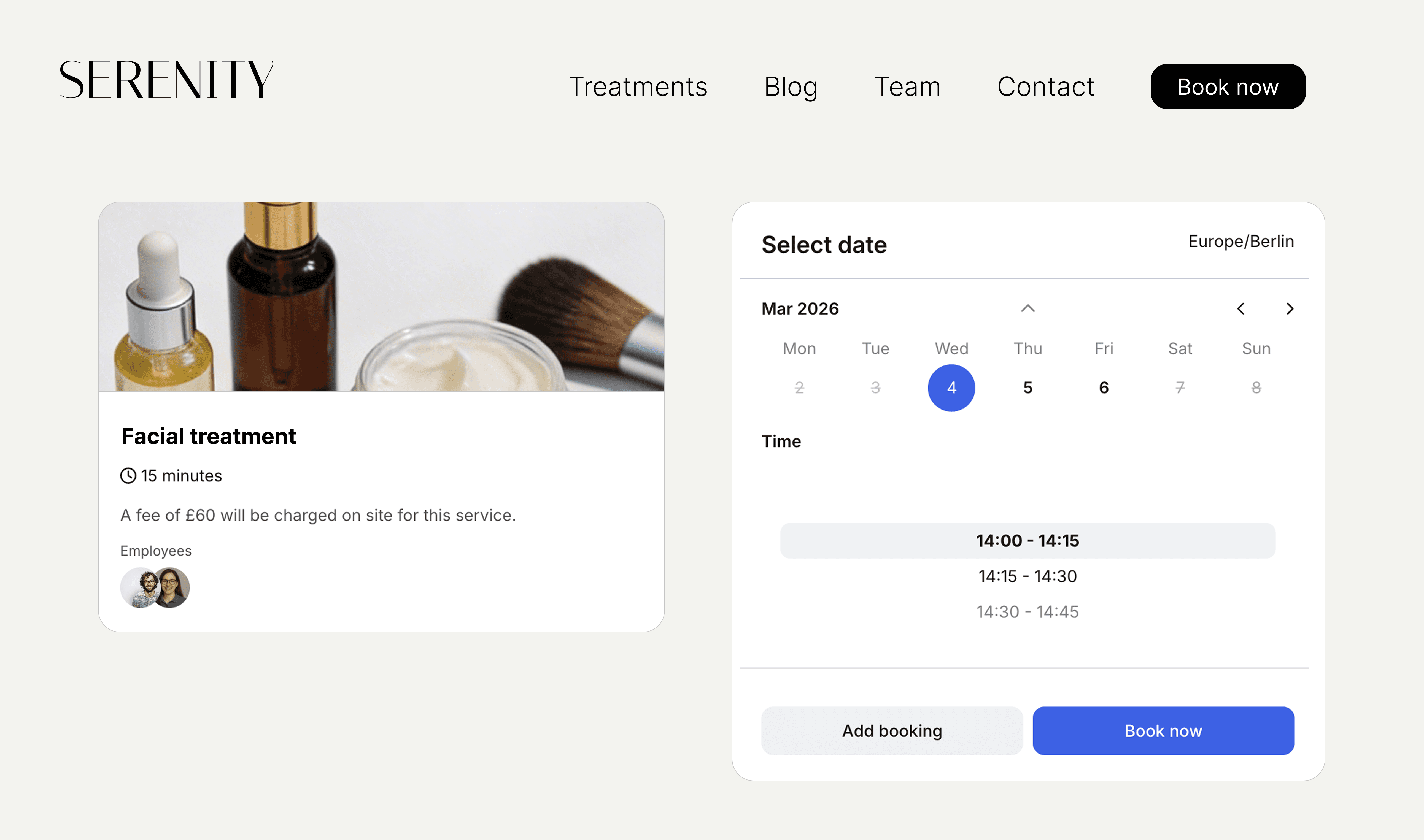 An appointment booking widget from anny embedded in a website