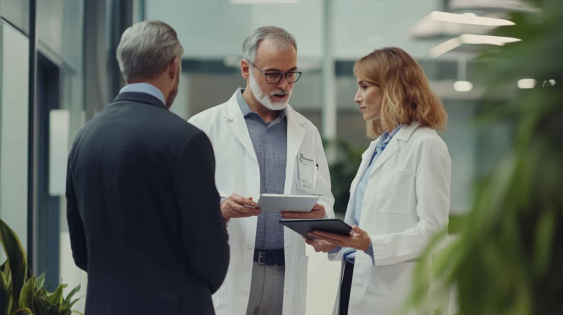 Silhouette of a researcher examining a slide under a microscope with a blue background.