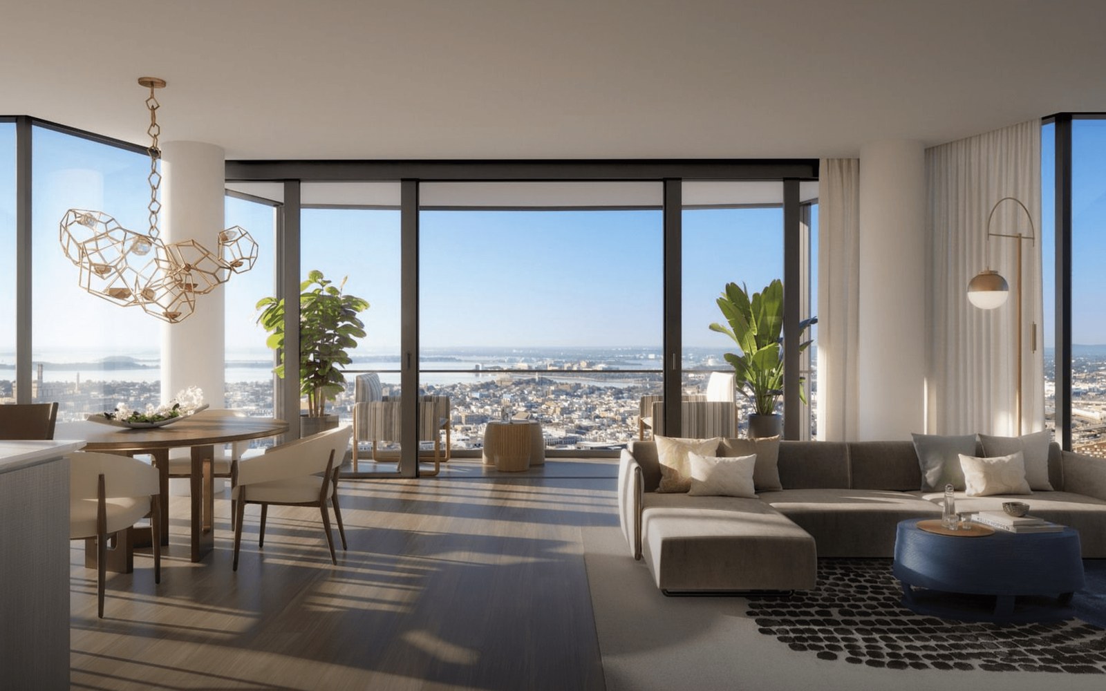 Bright living and dining room with floor-to-ceiling windows, the kind of space a 360° photo tour shows well