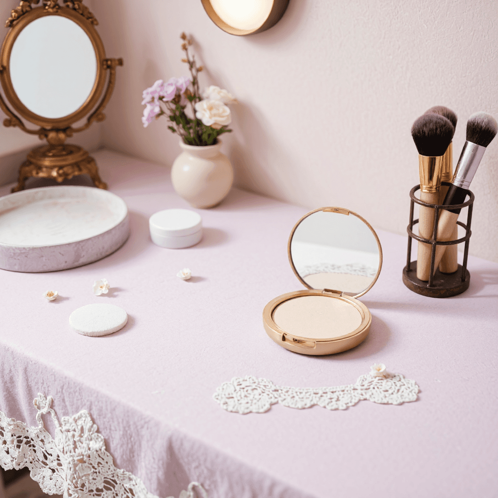 product photography of pressed powder compact