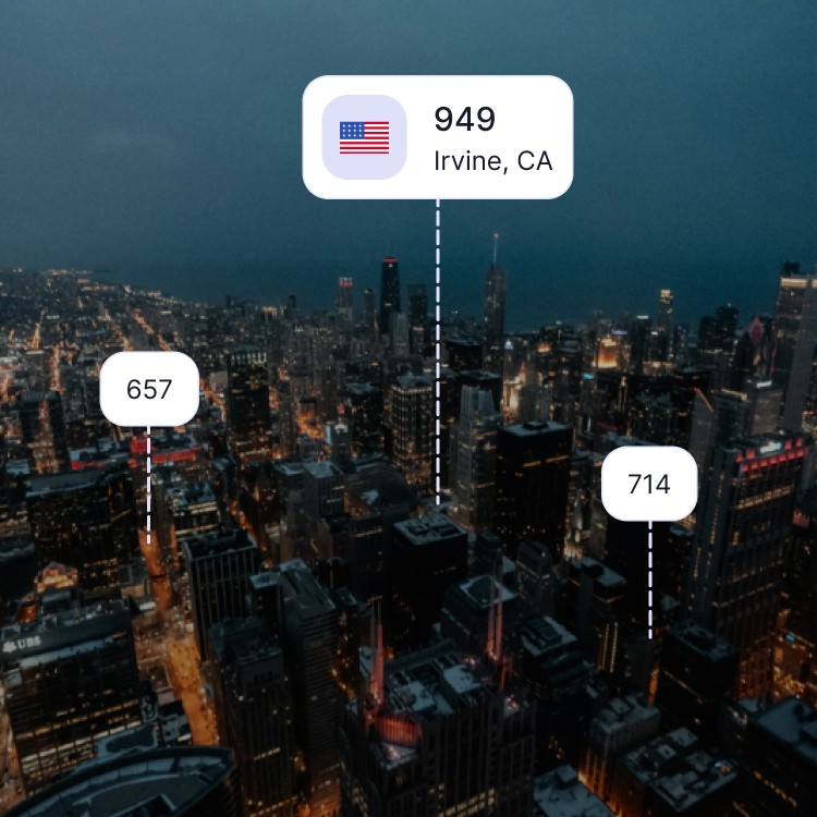 City skyline of Orange County showing the 949 area code and surrounding area codes