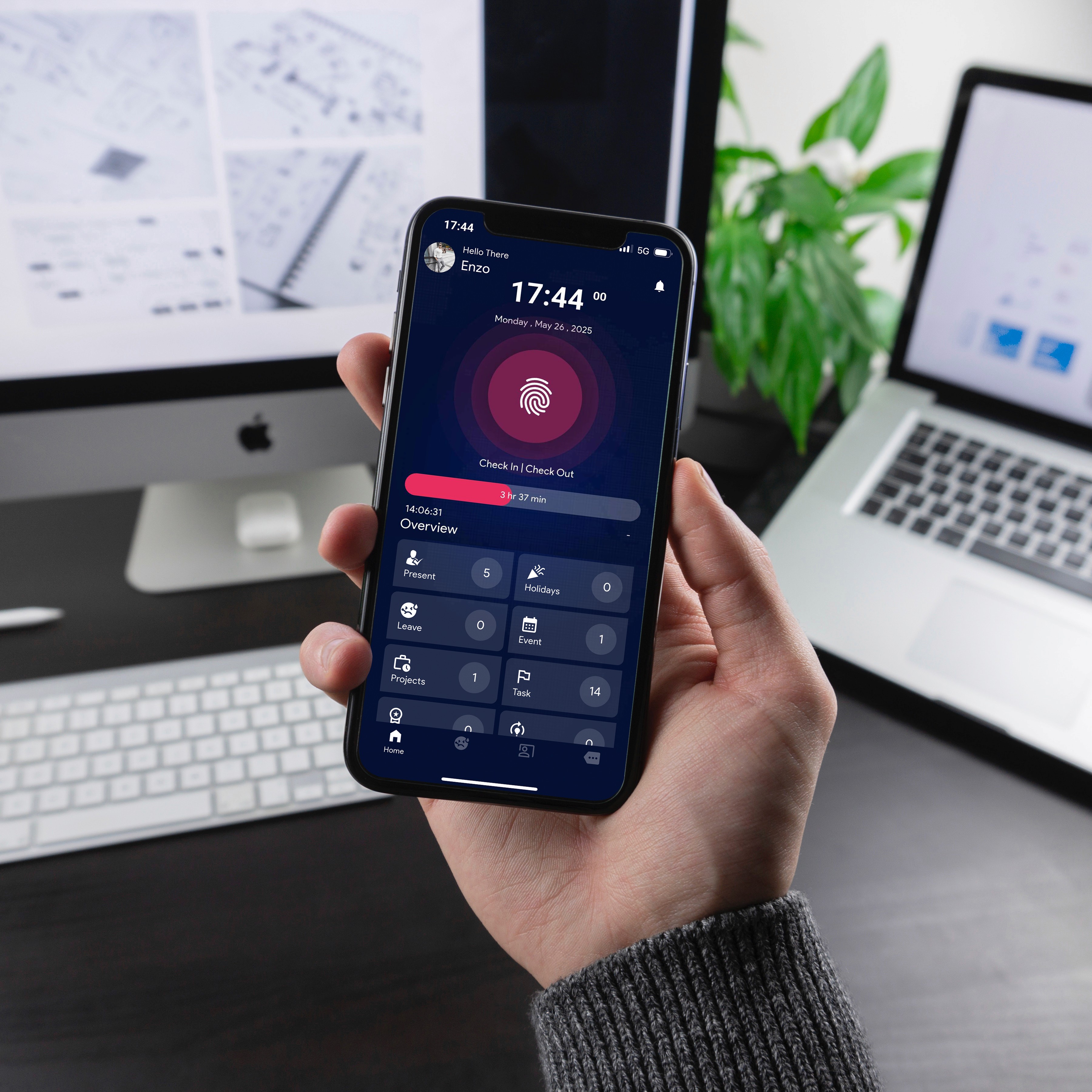 Smiling Women using Phone