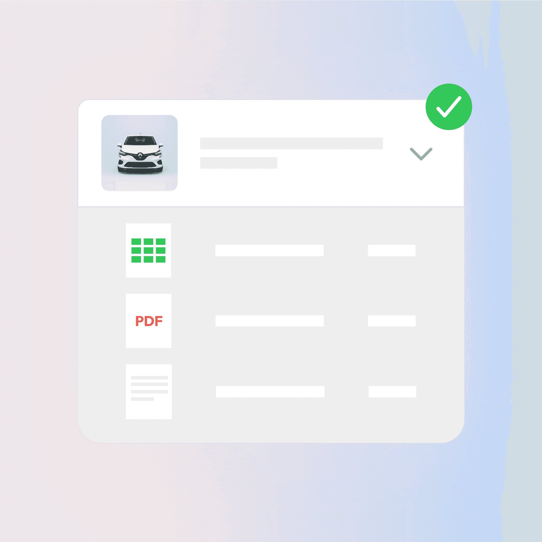 Car details & document options - Invoice, PDF, etc.
