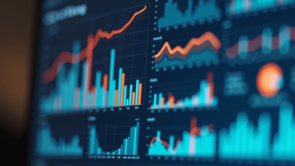 Eye-level view of a digital marketing dashboard showing analytics and graphs