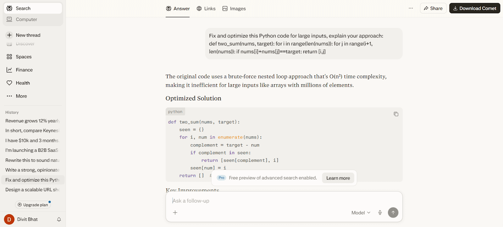Perplexity Output for Fixing and optimizing inefficient code
