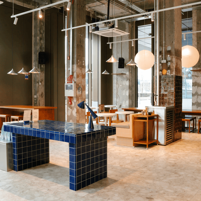 Street corner with people standing around