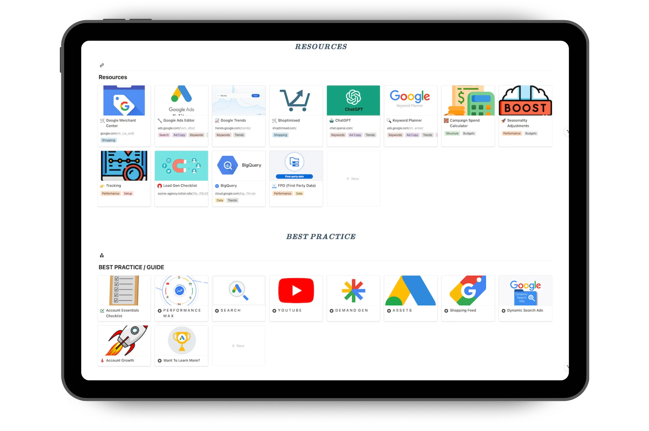 google ads toolkit template notion