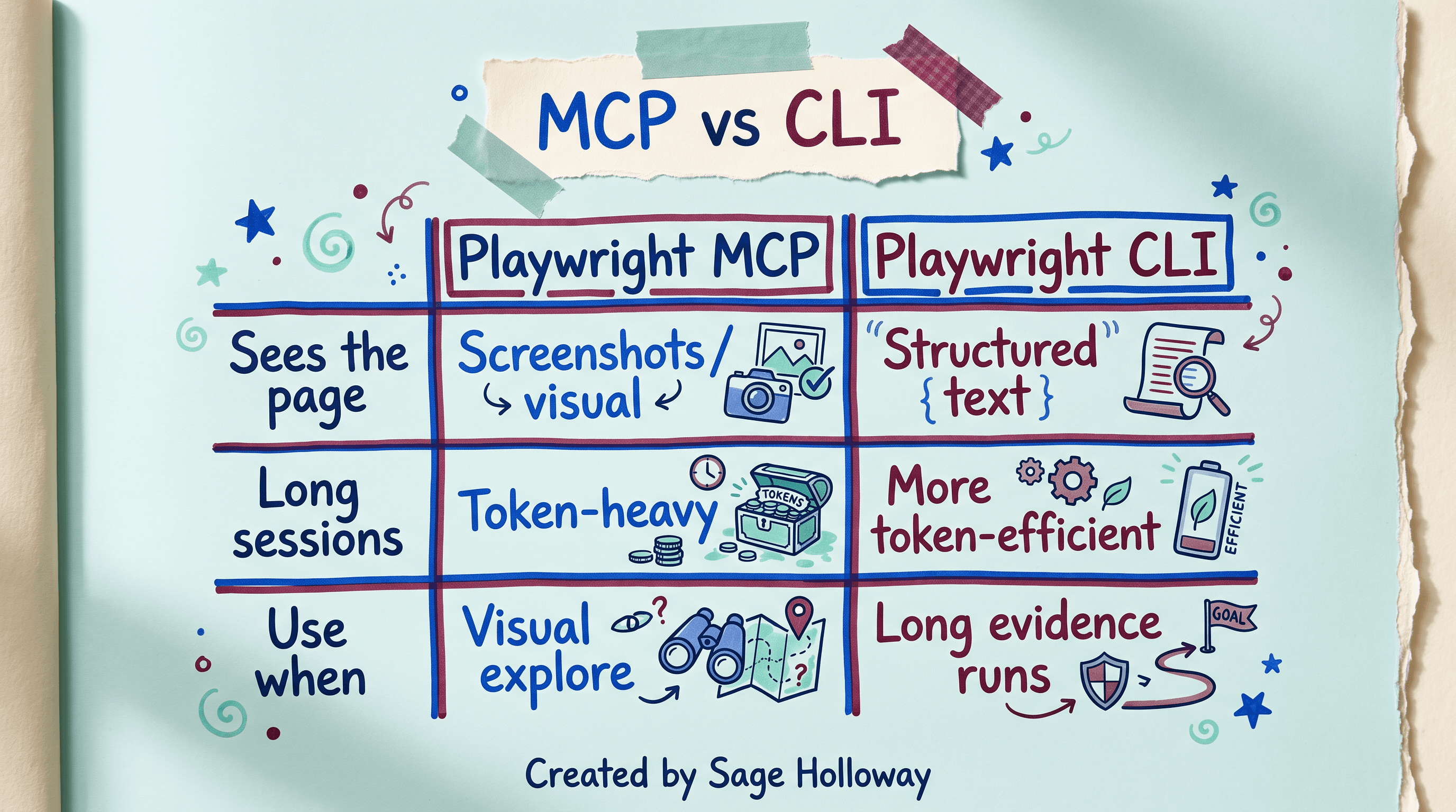 Comparison table of Playwright MCP versus Playwright CLI token use for Claude Code exploratory testing