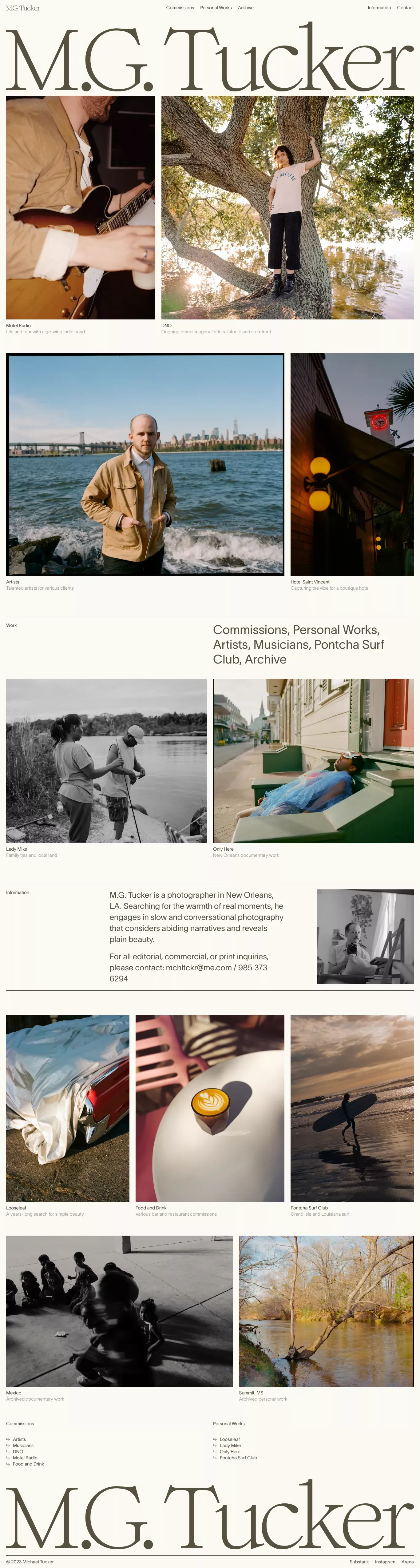 M.G. Tucker portfolio page screenshot showcasing Photography design