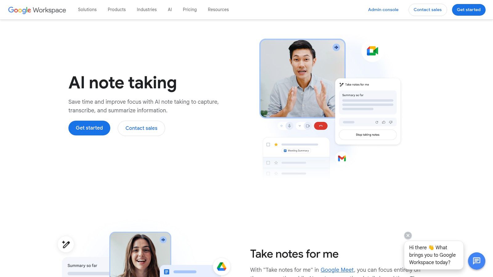 Google Workspace Gemini for Meet (“Take notes for me”)