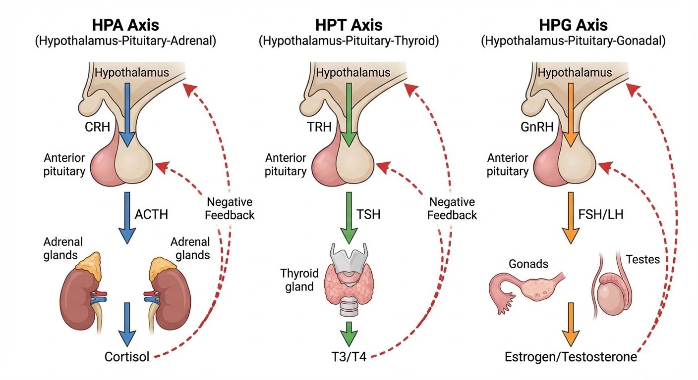 Hypothalamic-Pituitary Feedback Loops HPA HPT HPG Axis
