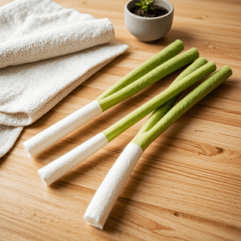 product photography of a set of felt scallions