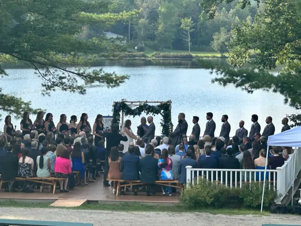 Lakeside wedding ceremony at Camp Lenox