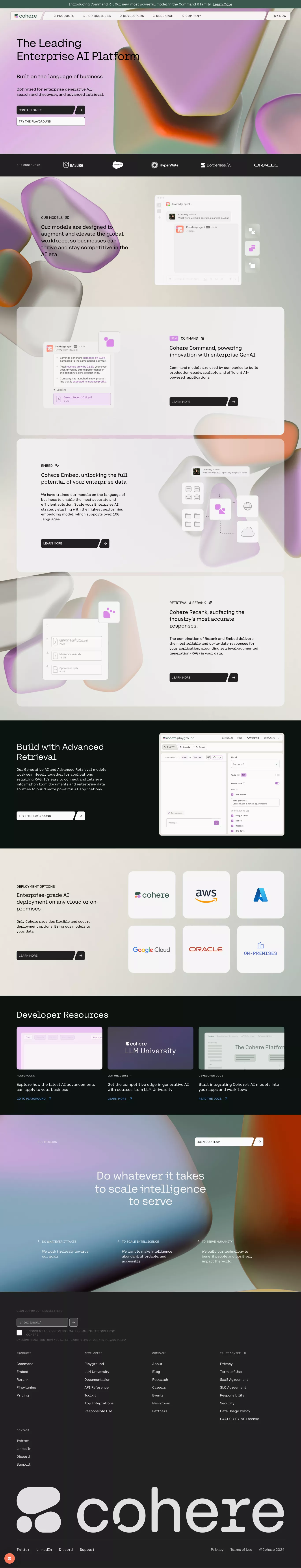 Cohere landing page screenshot showcasing Tech and AI design