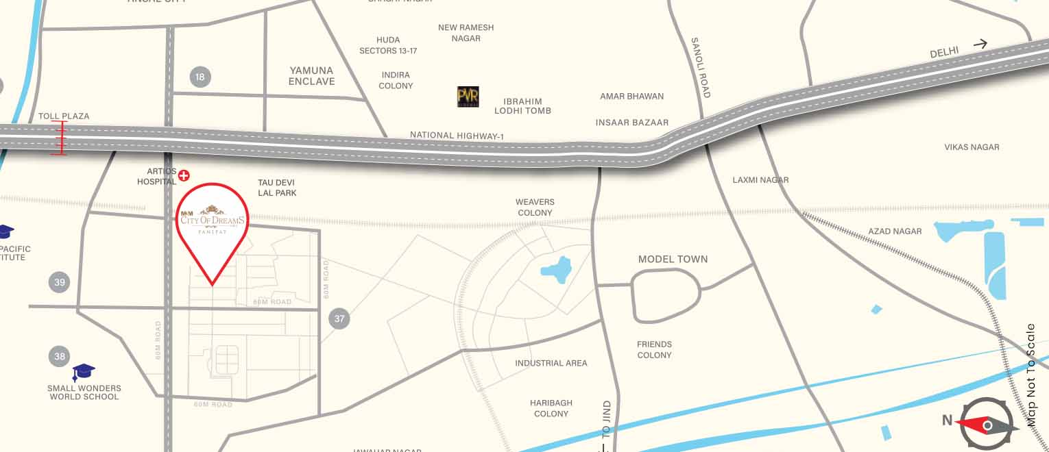 M3M City Of Dreams Sector 36 and 37 Location Map