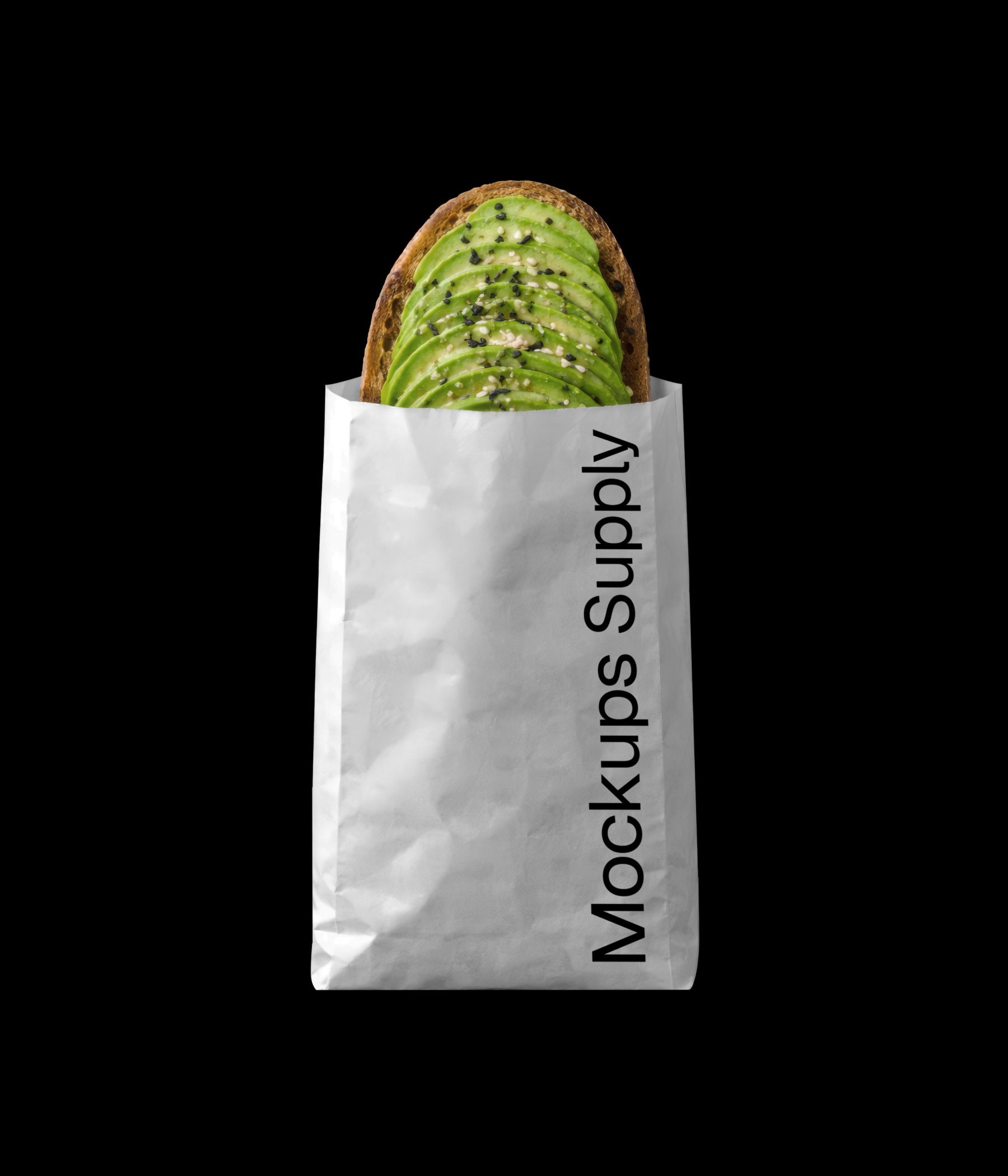 Sliced avocado toast in paper bag mockup download PSD on Mockups Supply