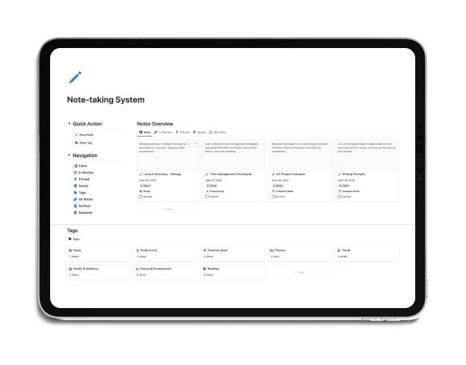 The Note-taking System template is your one-stop solution for capturing, organizing, and accessing your thoughts, ideas, and tasks seamlessly.