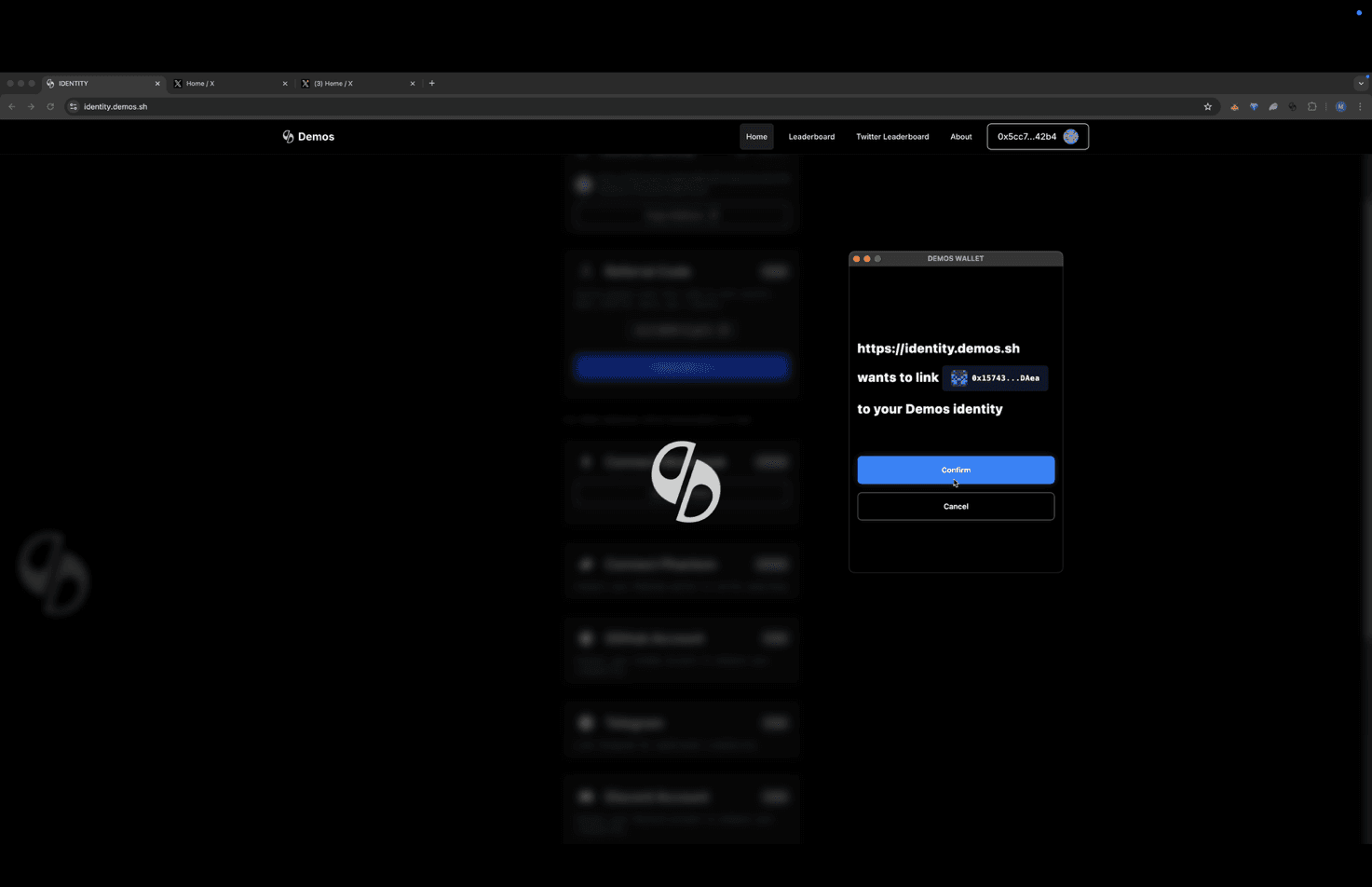 Demos confirmation dialog