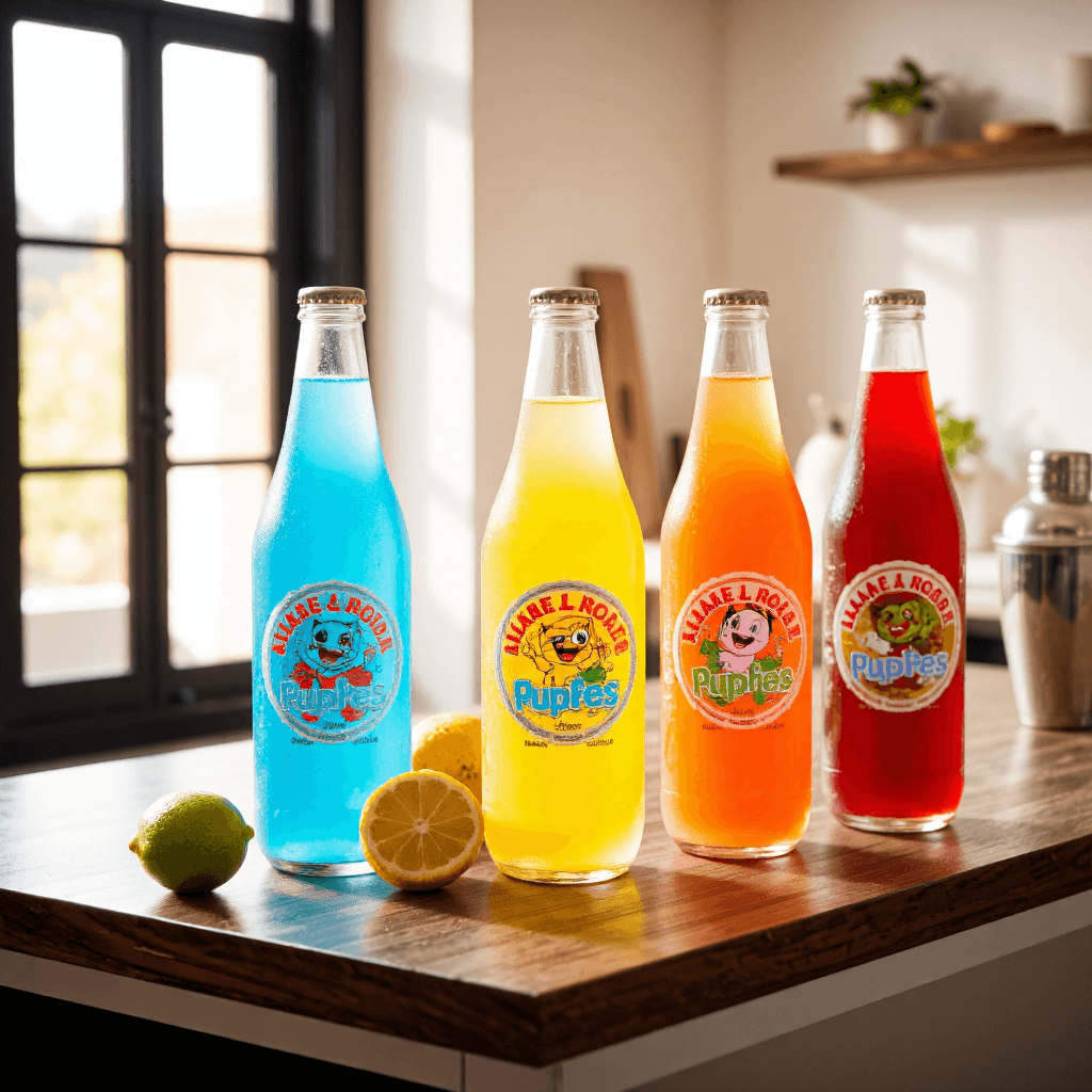 product photography of a set of flavored soft drink bottles