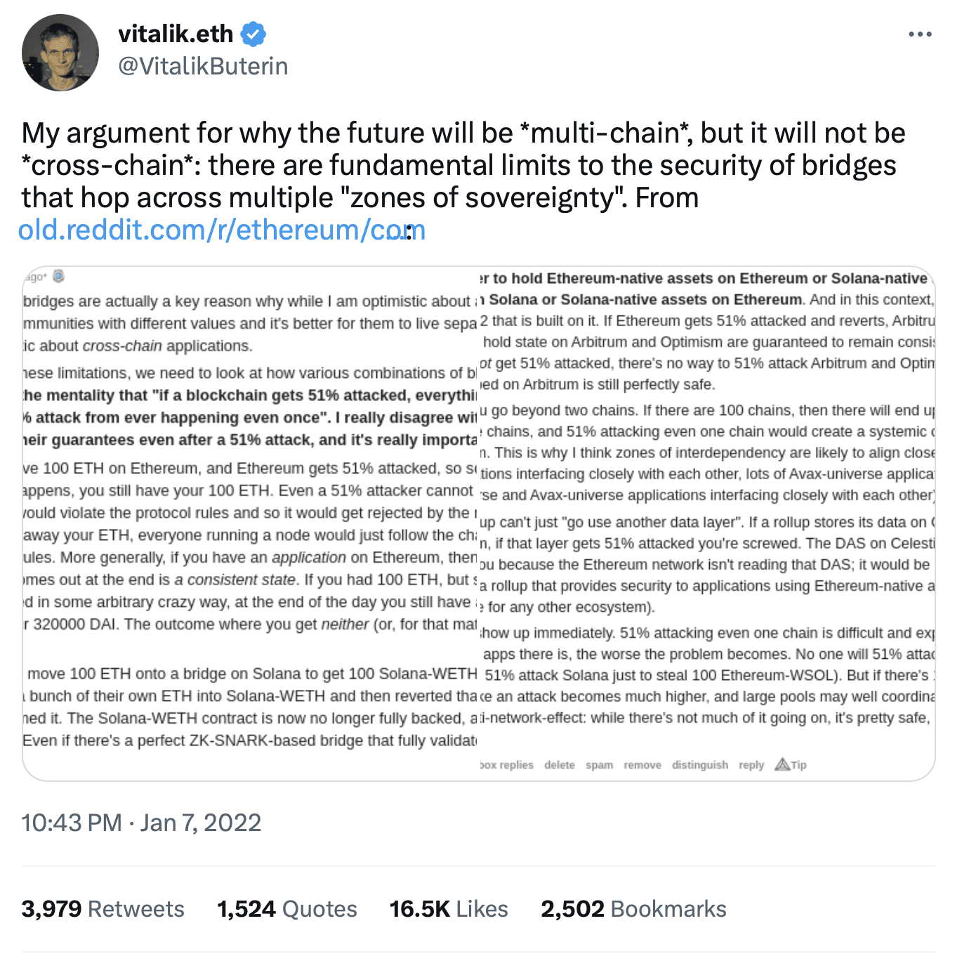 Vitalik on why he's pessimistic about cross-chain applications