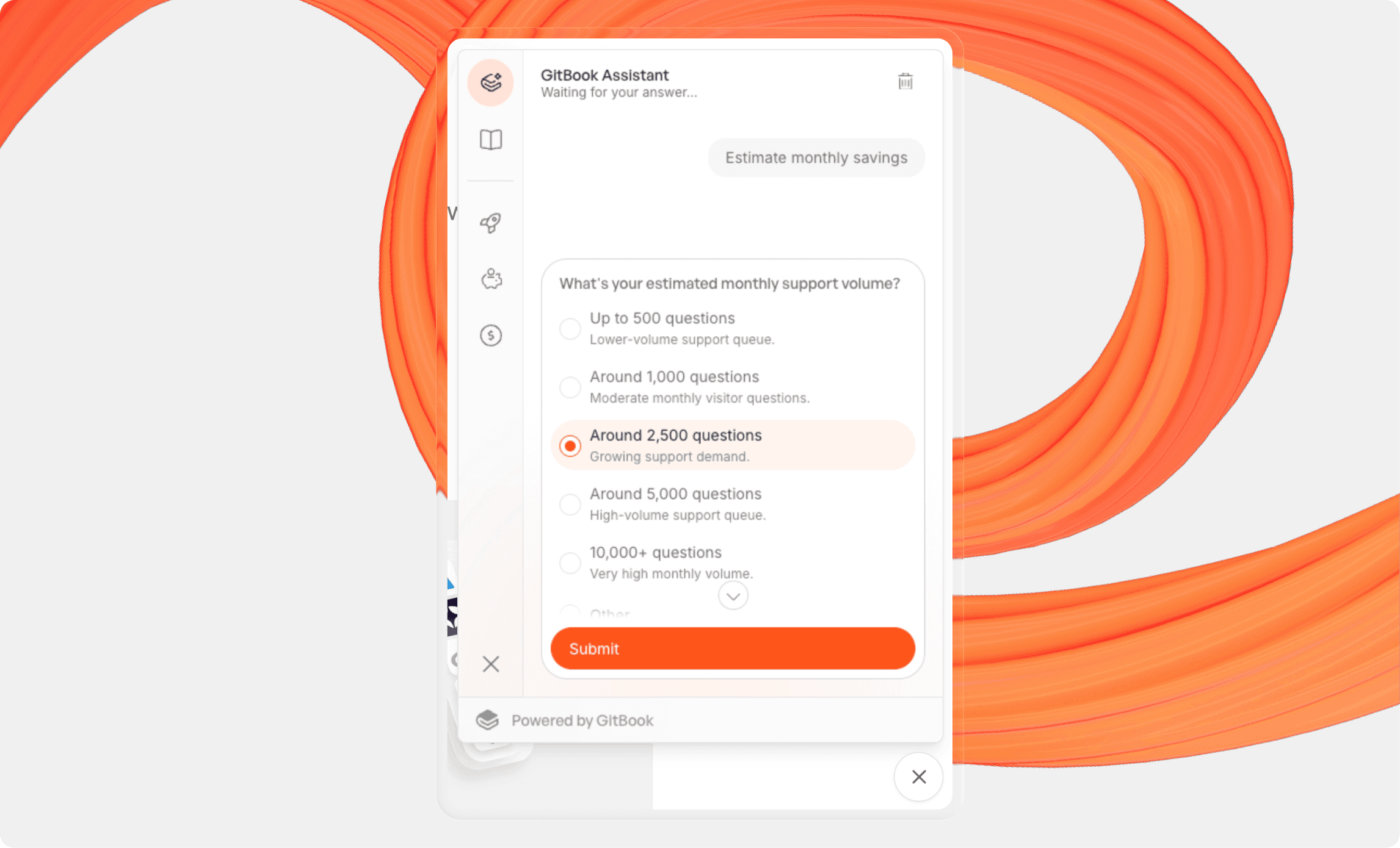 A screenshot of a multiple-choice input in GitBook's embedded Assistant