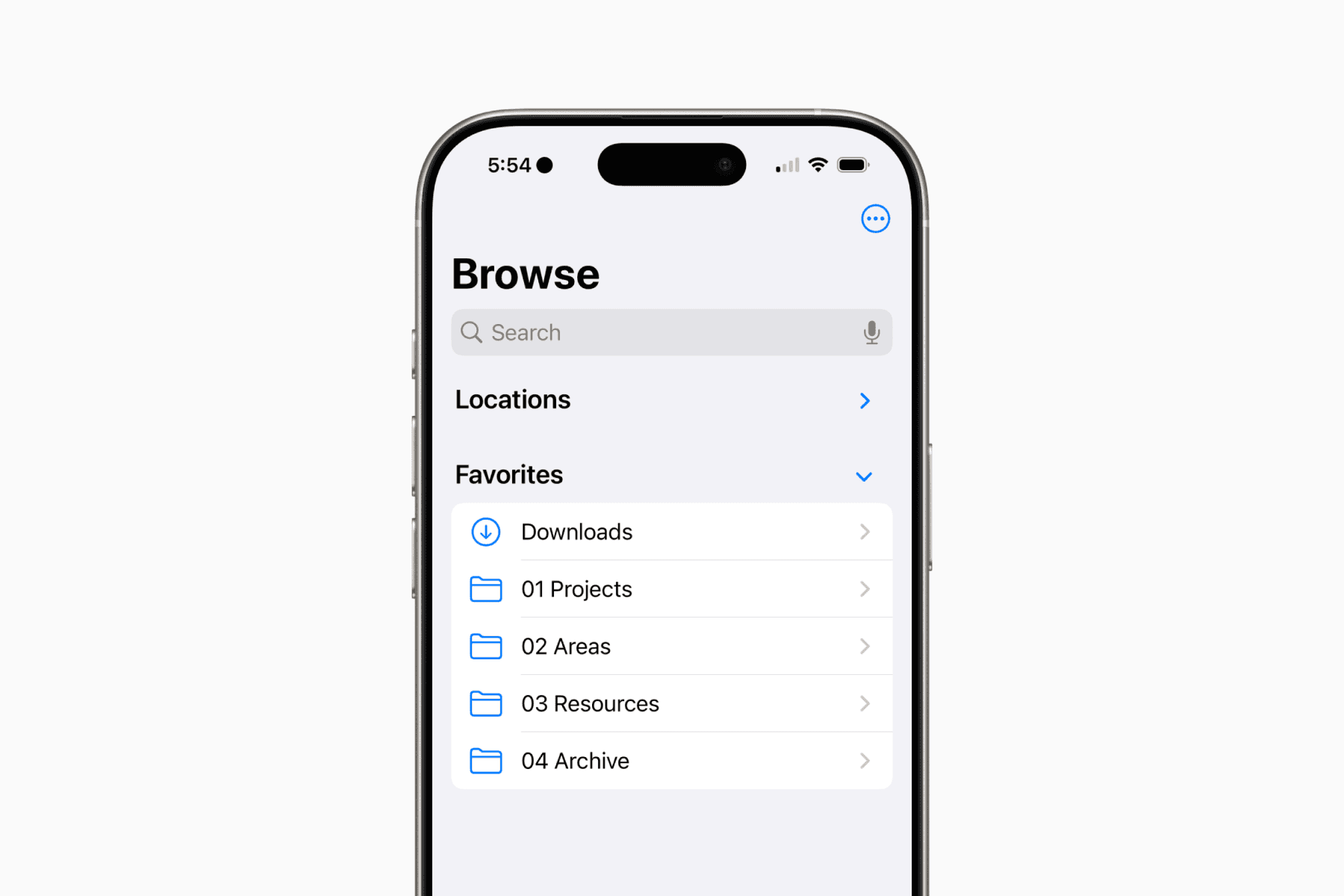 Favorites section in the sidebar of the Files app