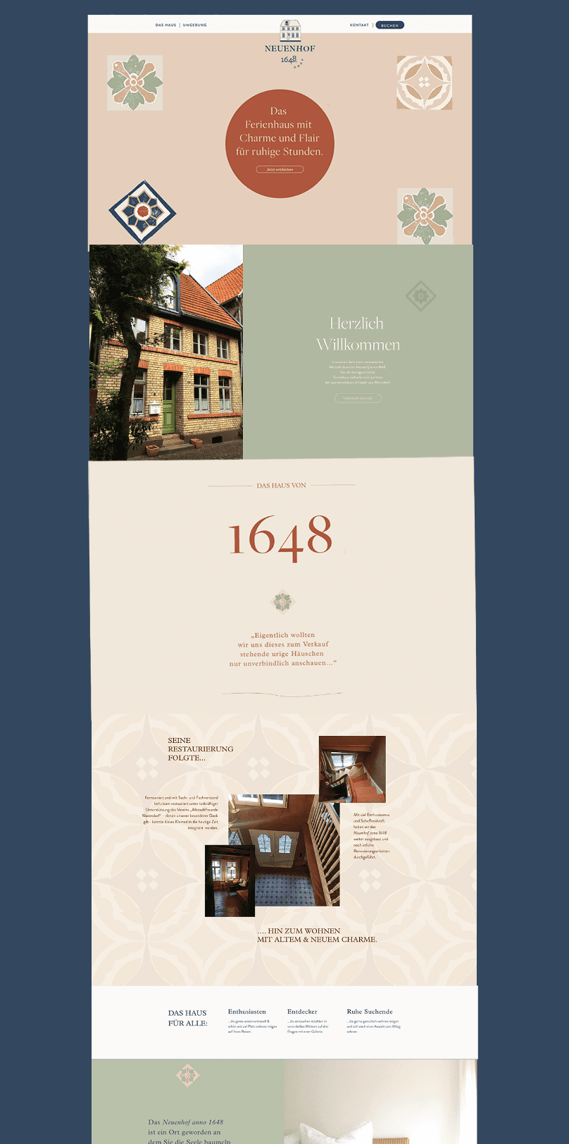 Startseite der Webseite eines Boutique Ferienhauses in Warendorf