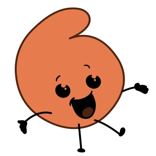  Orange round cartoon character with a swirl top, smiling