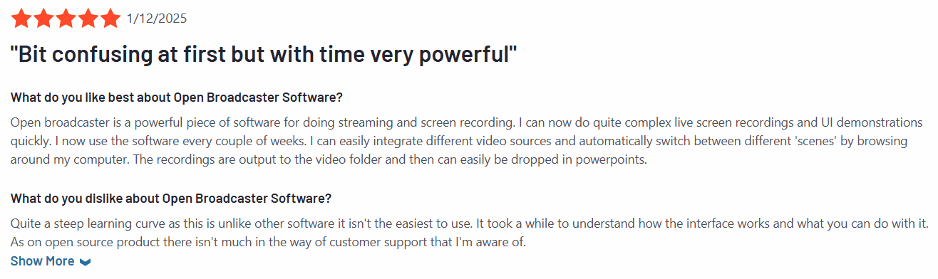 OBS studio review on G2