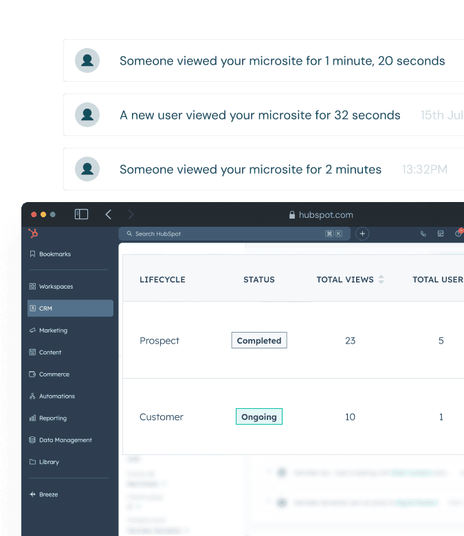 A graphic showing analytics data in HubSpot