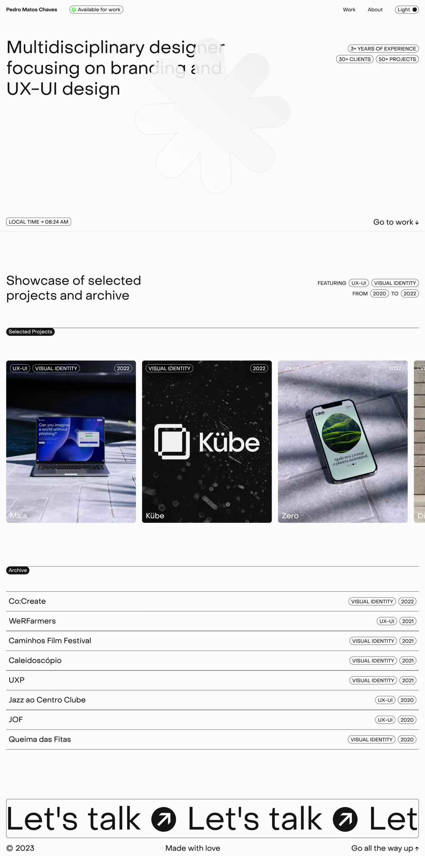 Pedro Matos Chaves · Design portfolio page screenshot showcasing Design and Tech design