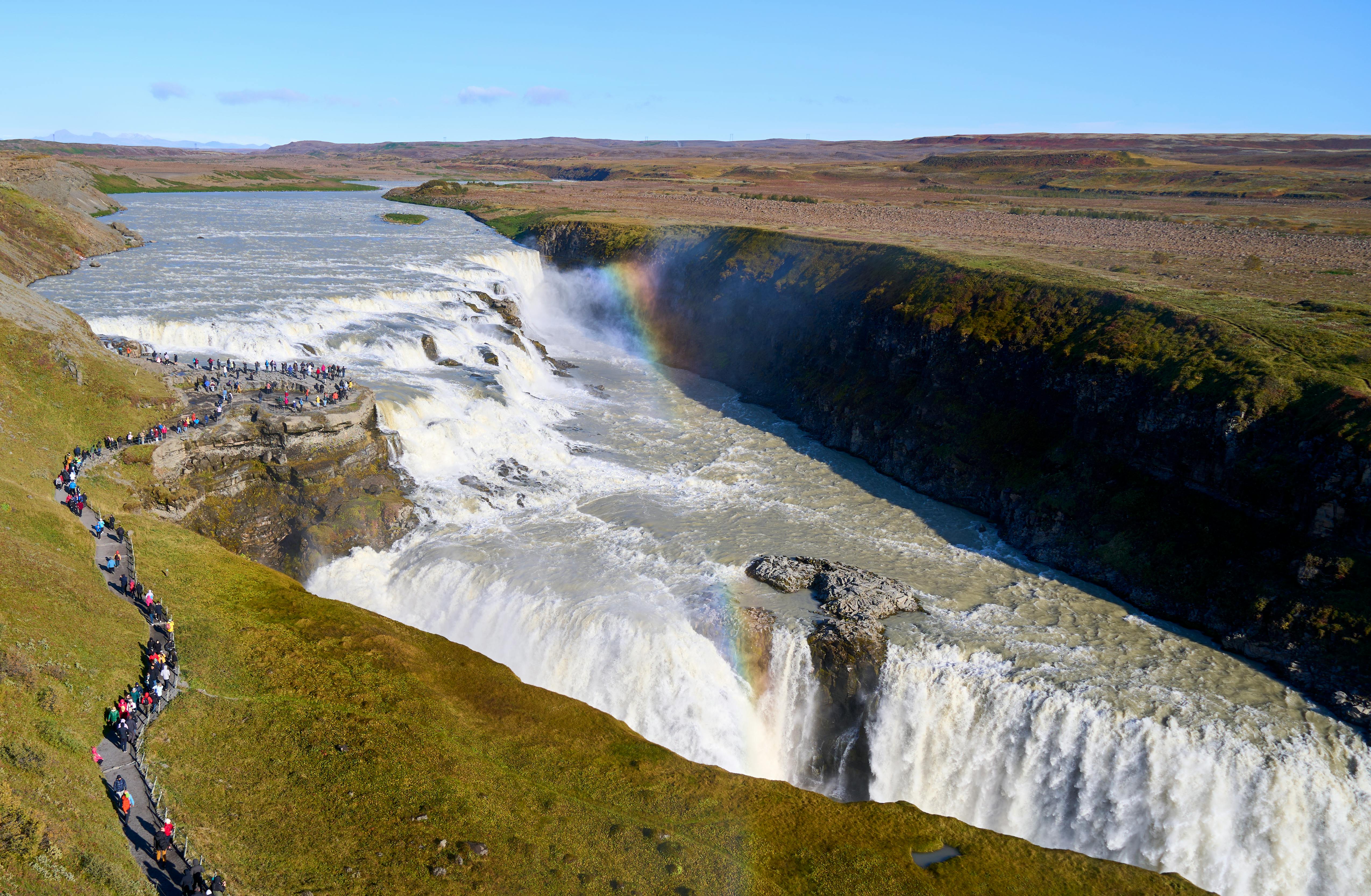 tourists at Gullfoss Waterfall 