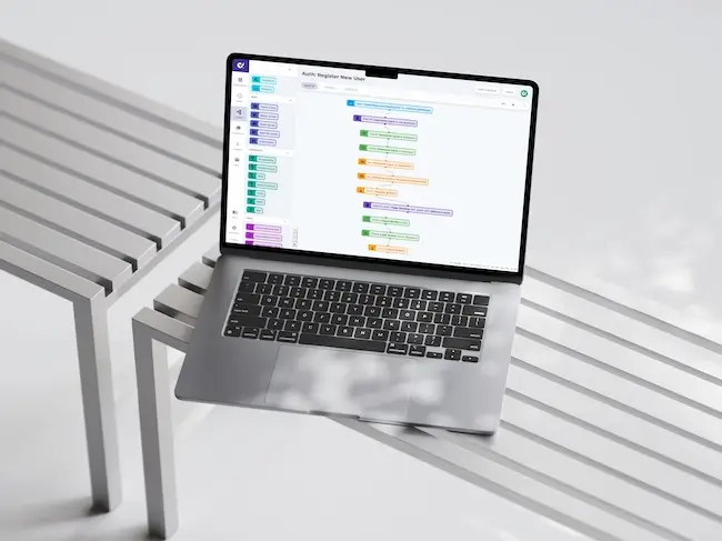 Laptop displaying DoesQA flow designer
