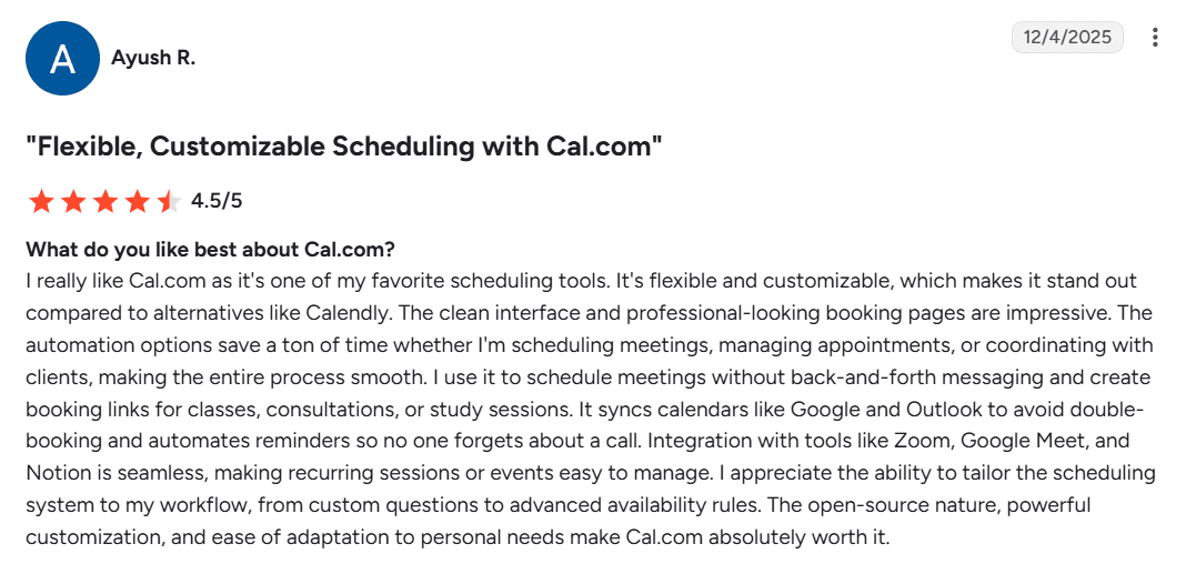 Ayush’s review of Cal.com