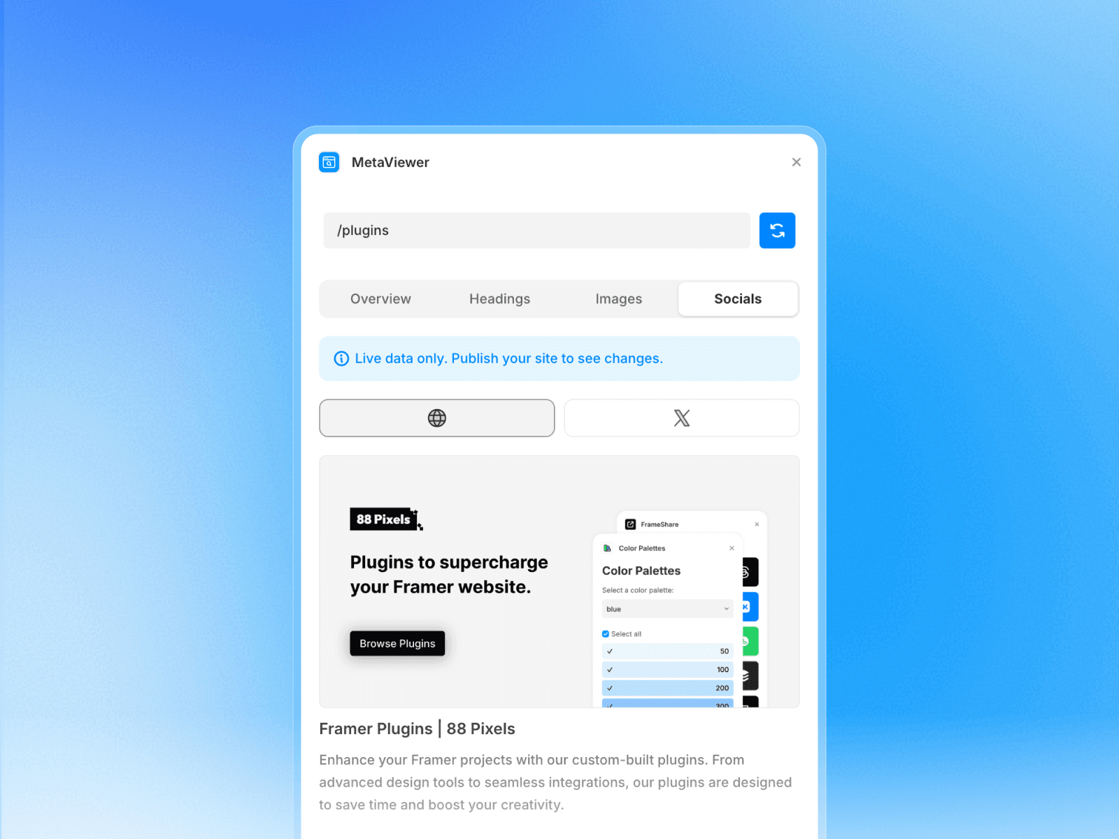 Preview of Metaviewer Socials tab