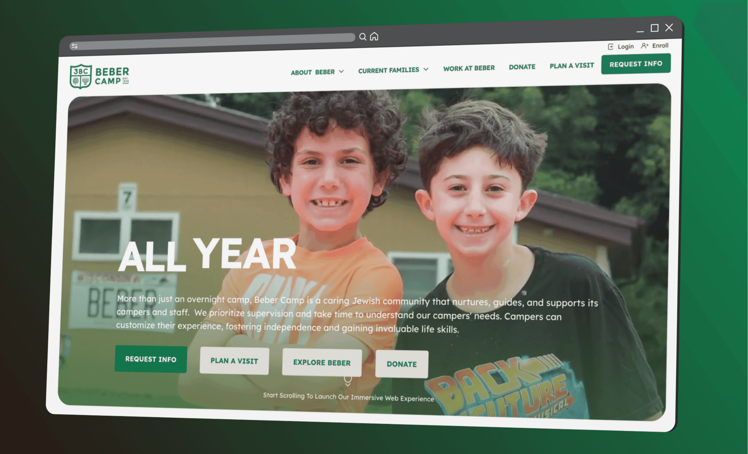 Summer camp website design for Beber Camp by RJP.design — creative NYC web design agency specializing in website design and digital marketing for youth and community organizations.