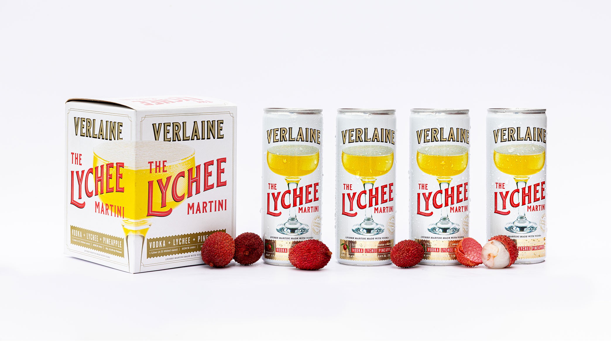 Verlaine Lychee Martini branding and packaging case study focused on beautiful typography and photography to drive sales.