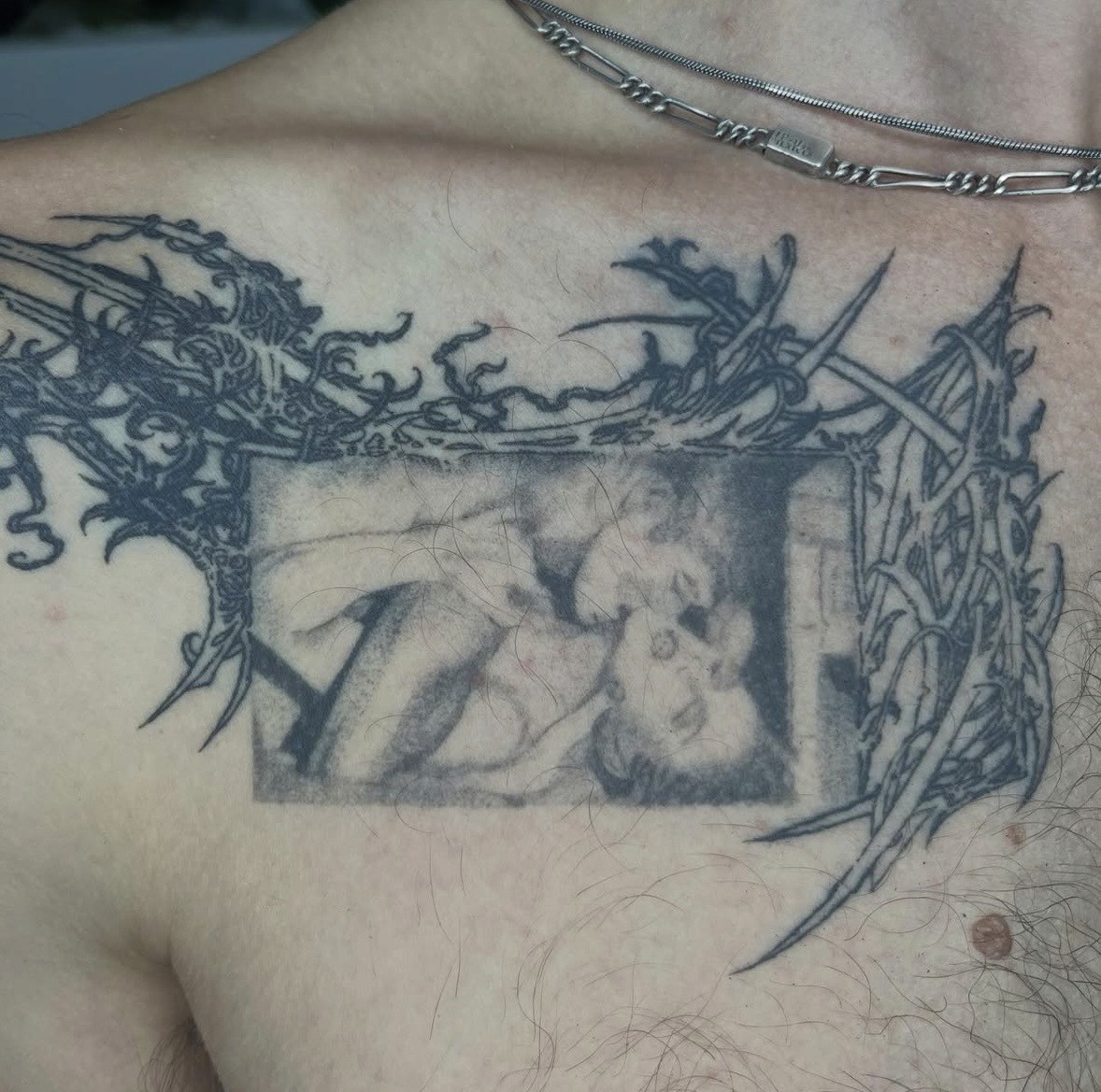 Serene woman with leaf shadows