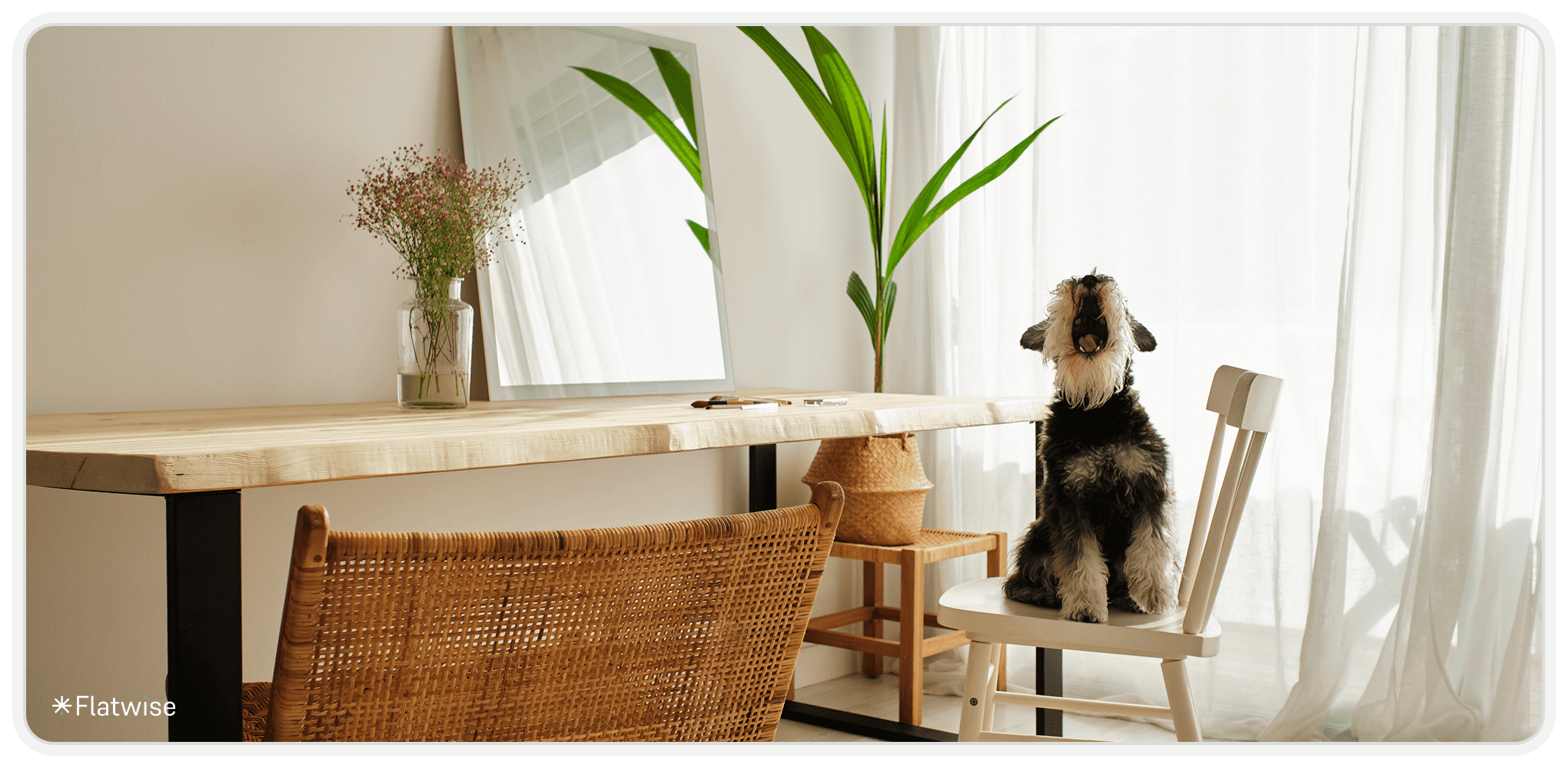 Foto von einem bellenden Hund in einer Wohnung.