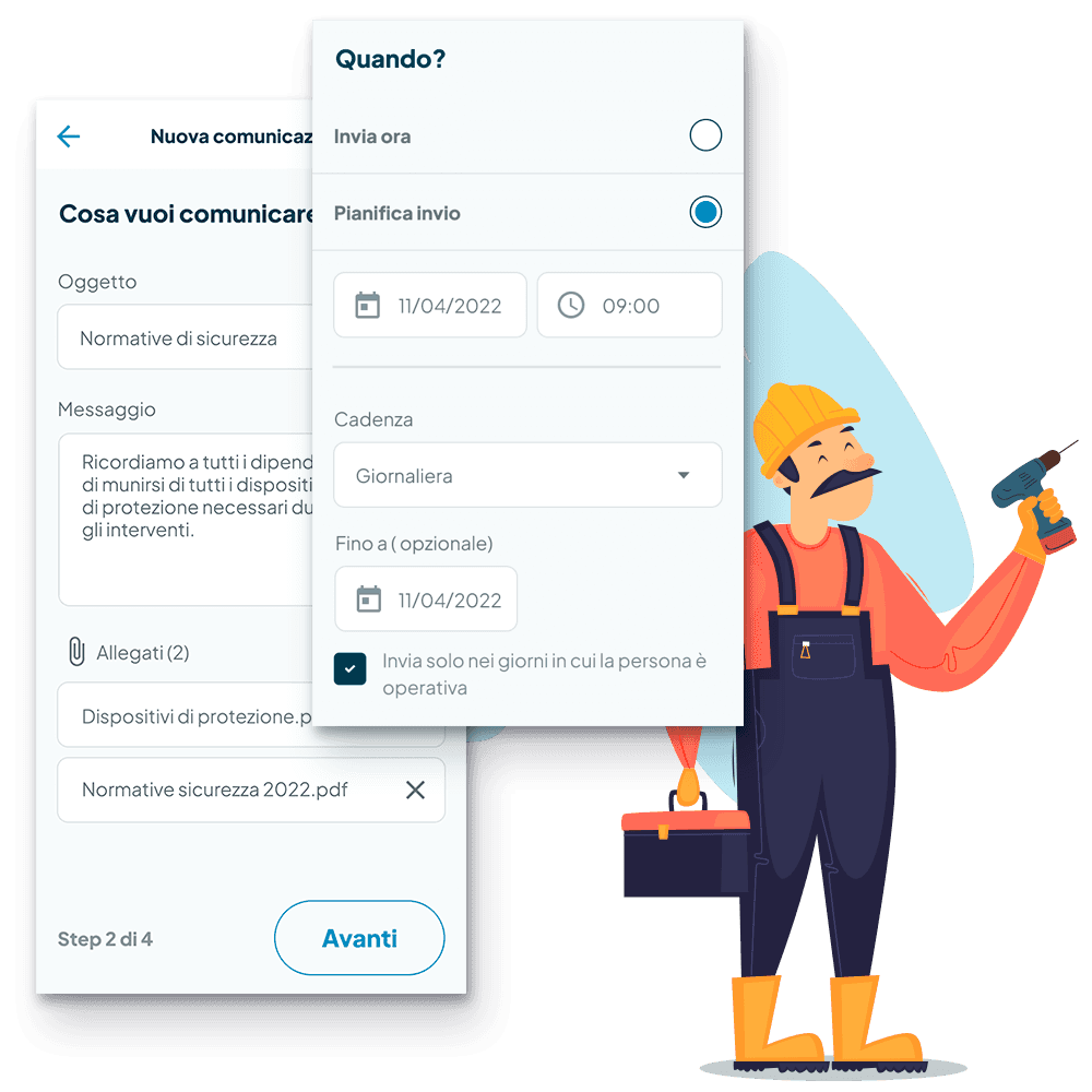 Invio di comunicazioni aziendali immediate al personale edile tramite Fluida