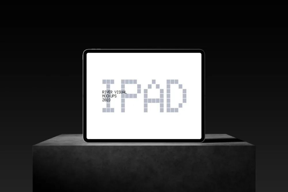 A modern tablet displayed upright on a dark pedestal, set against a gradient blue-to-black background. The tablet features a sleek, thin-bezel design and a clean, minimalist screen layout.