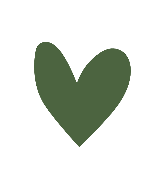 A solid filled heart shape in olive/sage green color